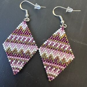 Pink Seed Bead Earrings Handwoven Beaded Earrings Gift for Her